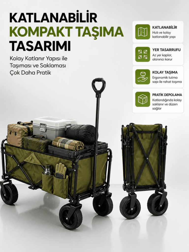 130 KG Taşıma Kapasiteli Katlanabilir Wagon Taşıma Arabası