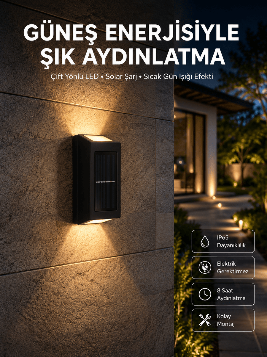 Yeni Model Solar Çift Taraflı Duvar Lambası Dekoratif Duvar Lambası