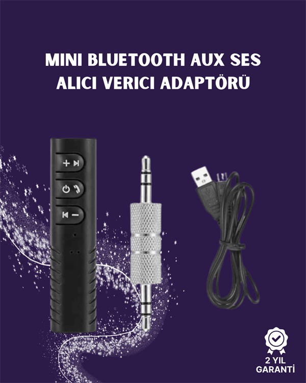 Bluetooth AUX Adaptör | 3.5mm Ses Girişi İçin Kablosuz Dönüştürücü, 10m Menzil