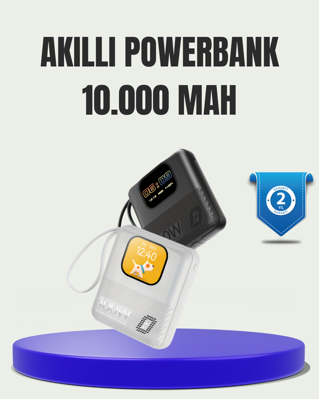 Çok Fonksiyonlu 10000 mAh Powerbank Akıllı Ekranlı Hızlı Şarj Cihazı