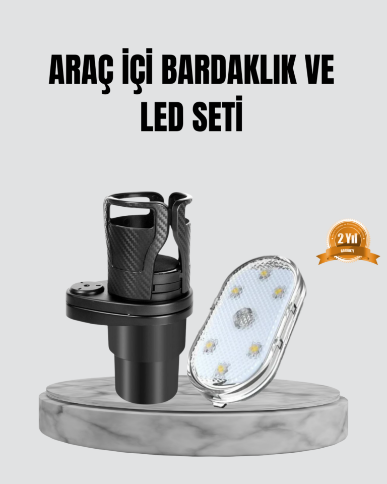 360° Döner Çiftli Bardak Tutucu ve Kablosuz Ambiyans LED Işık Araç Seti