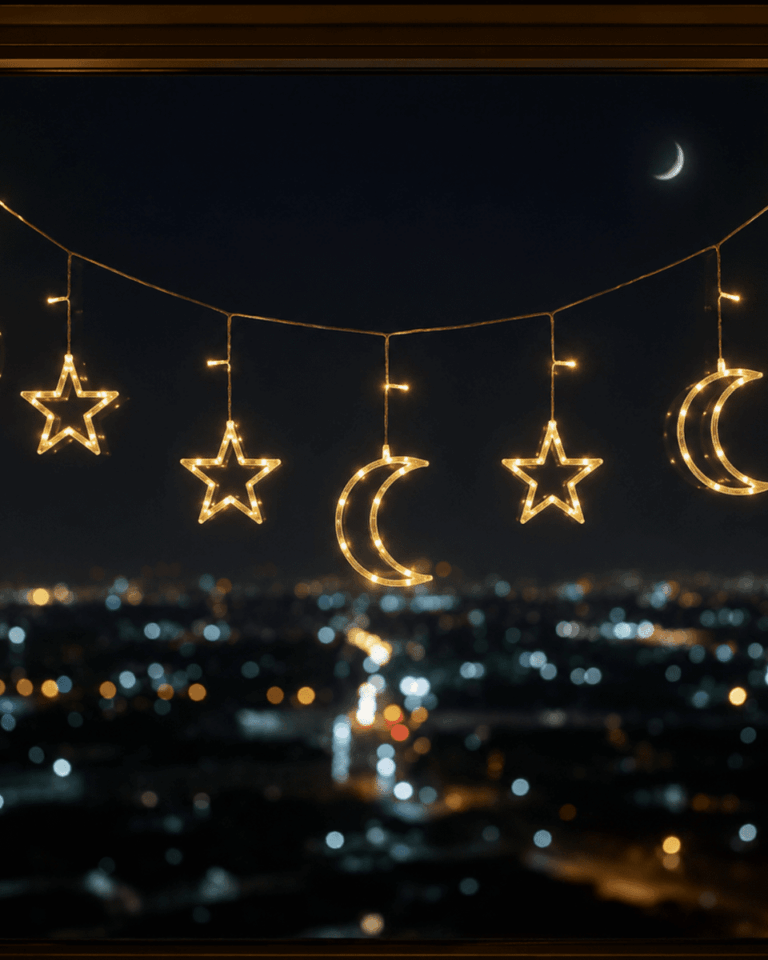 Büyük Ay Yıldız LED Ramazan Süsü Sıcak Beyaz Dekoratif Işık