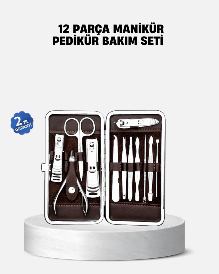 Özel Deri Çantalı 12 Parça Manikür Pedikür Bakım Seti Paslanmaz Çelik