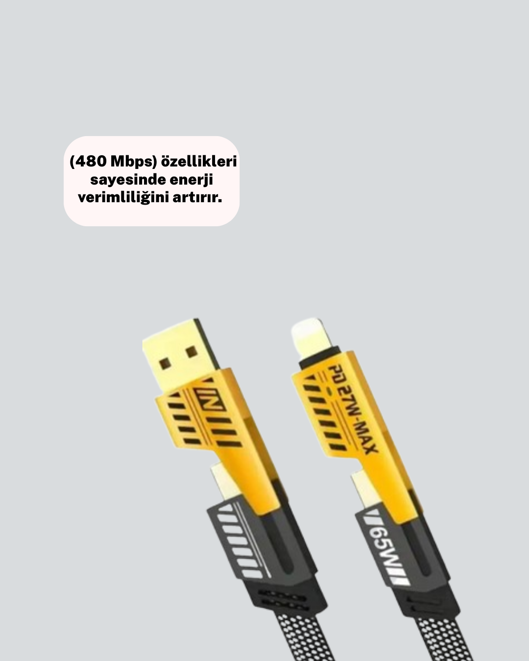 Hızlı Şarj Destekli 65W Örgülü USB-C ve USB-A Çoklu Şarj Kablosu
