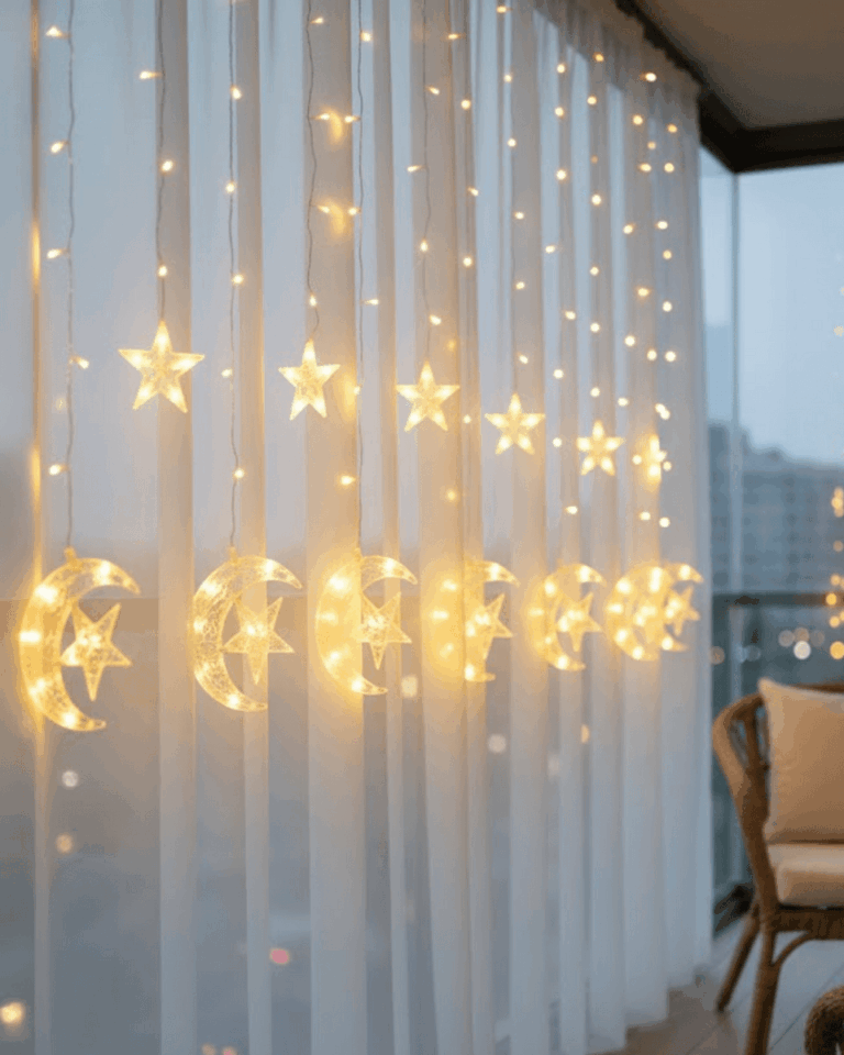 Hilal Yıldız LED Perde Işık Balkon Pencere ve Oda Dekorasyonu