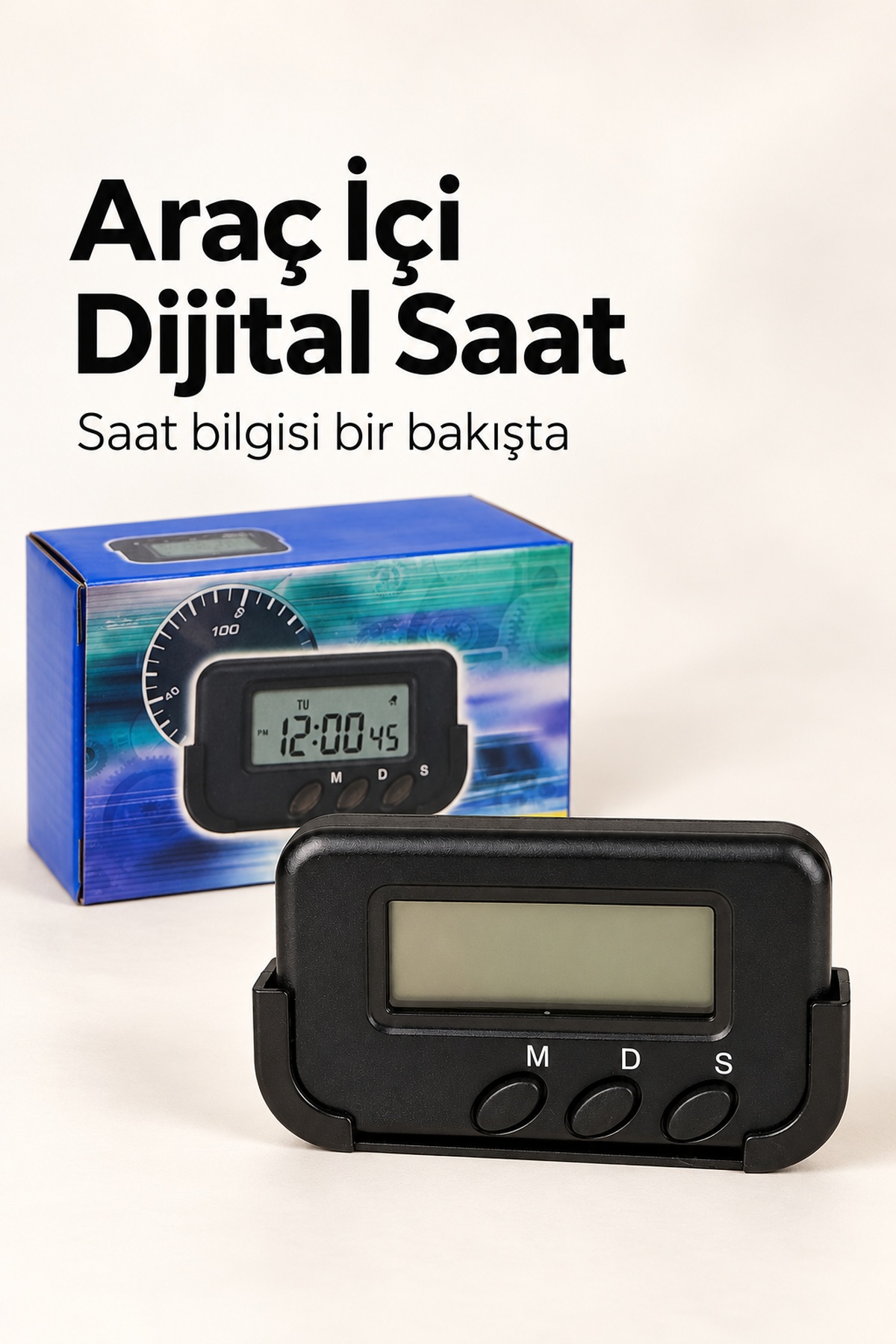 Araç İçi Dijital Saat Alarmlı ve Kronometreli Araba Saati