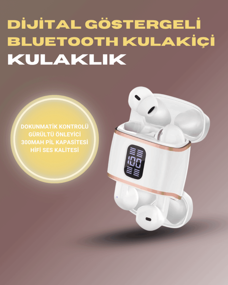 Bluetooth 5.3 Kulaklık – 4 Adet, Çift Kulaklıklı, Dijital Göstergeli, ANC + ENC