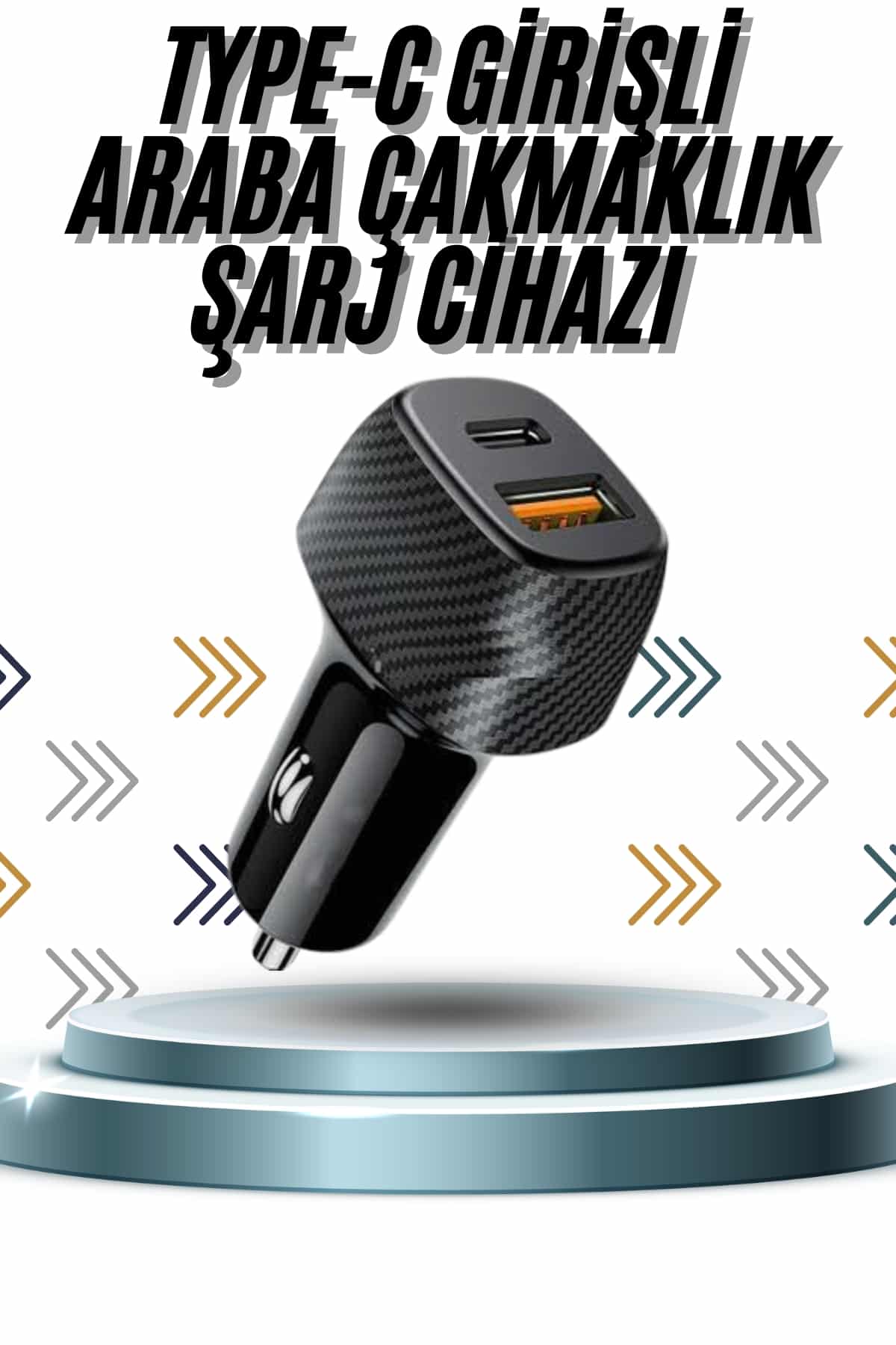 Hızlı Oto Şarj Cihazı 38W Çift Girişli HIzlı Şarj Oto Çakmaklık Type-C