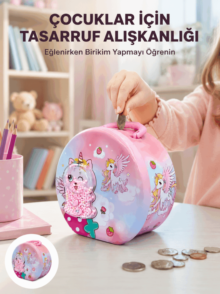 Mini Çocuk Para Kasası Güvenli Kilitli Birikim Kutusu