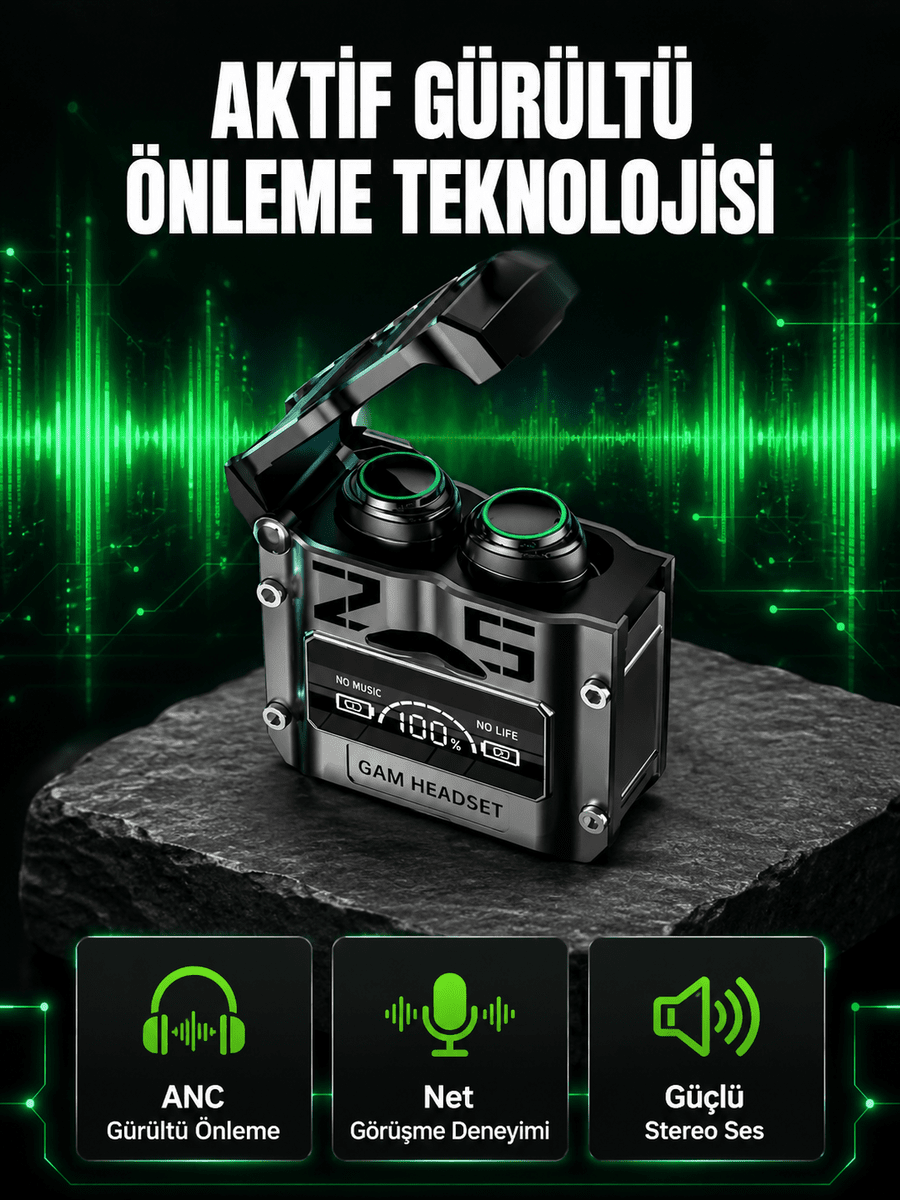 Bluetooth Kulaklık Kablosuz ANC Gürültü Önleyici Stereo Ses Yeni Nesil