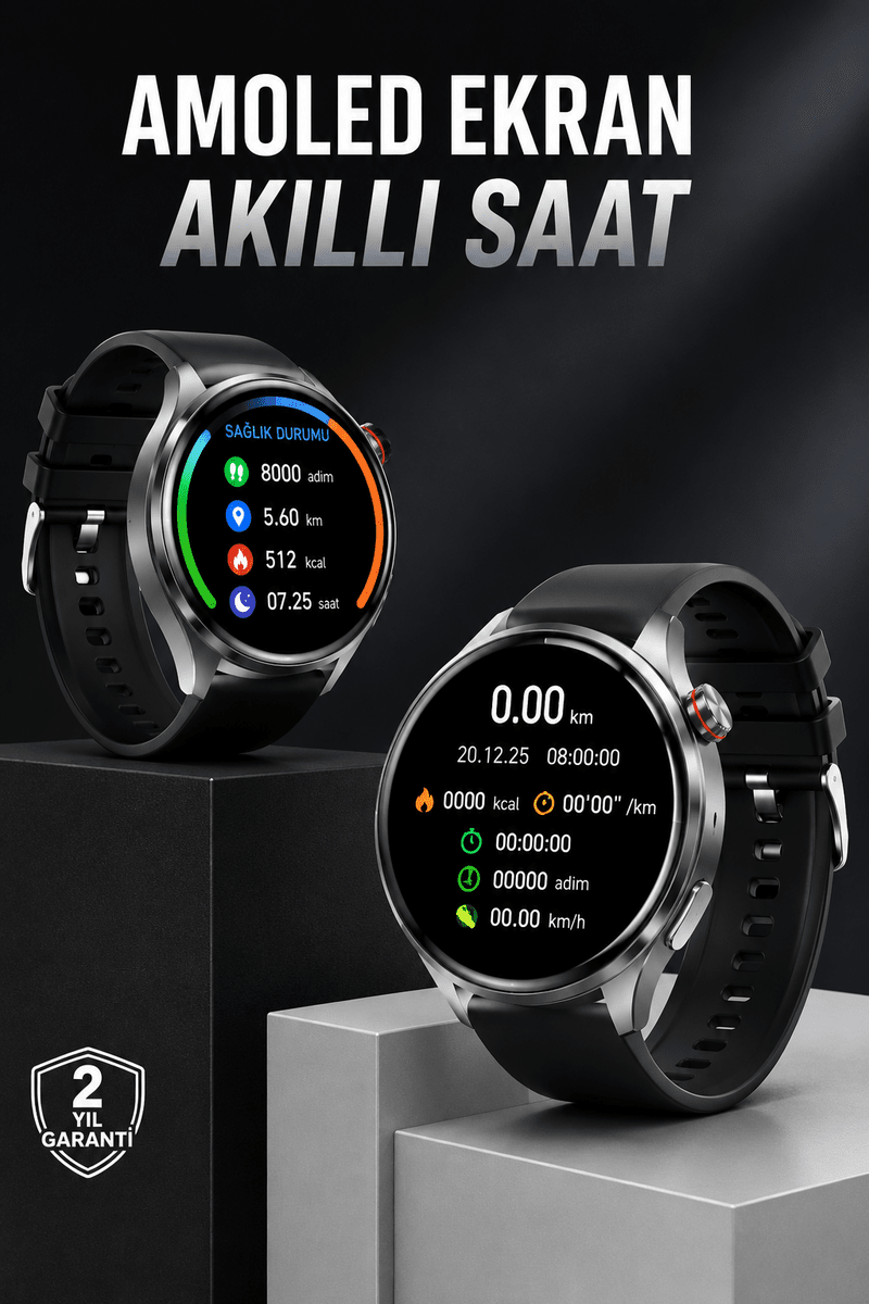 Akıllı Saat Bluetooth Bağlantılı Amoled Ekran Uyku ve Sağlık Takibi
