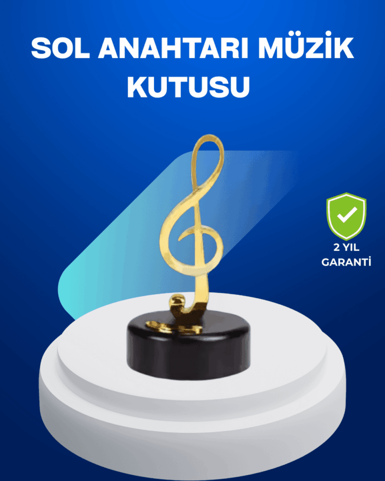 Sol Anahtarı Figürlü Dönen Müzik Kutusu Altın Renk Dekoratif