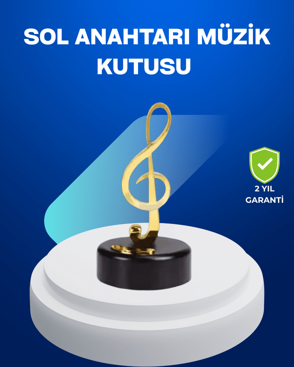 Sol Anahtarı Figürlü Dönen Müzik Kutusu Altın Renk Dekoratif