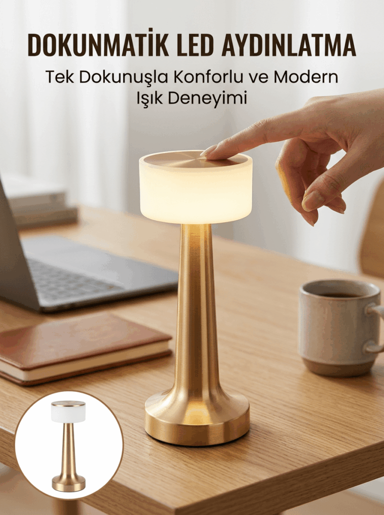 Kablosuz Renkli Masa ve Gece Lambası Altın Rengi Dokunmatik Led Lamba Yeni Nesil