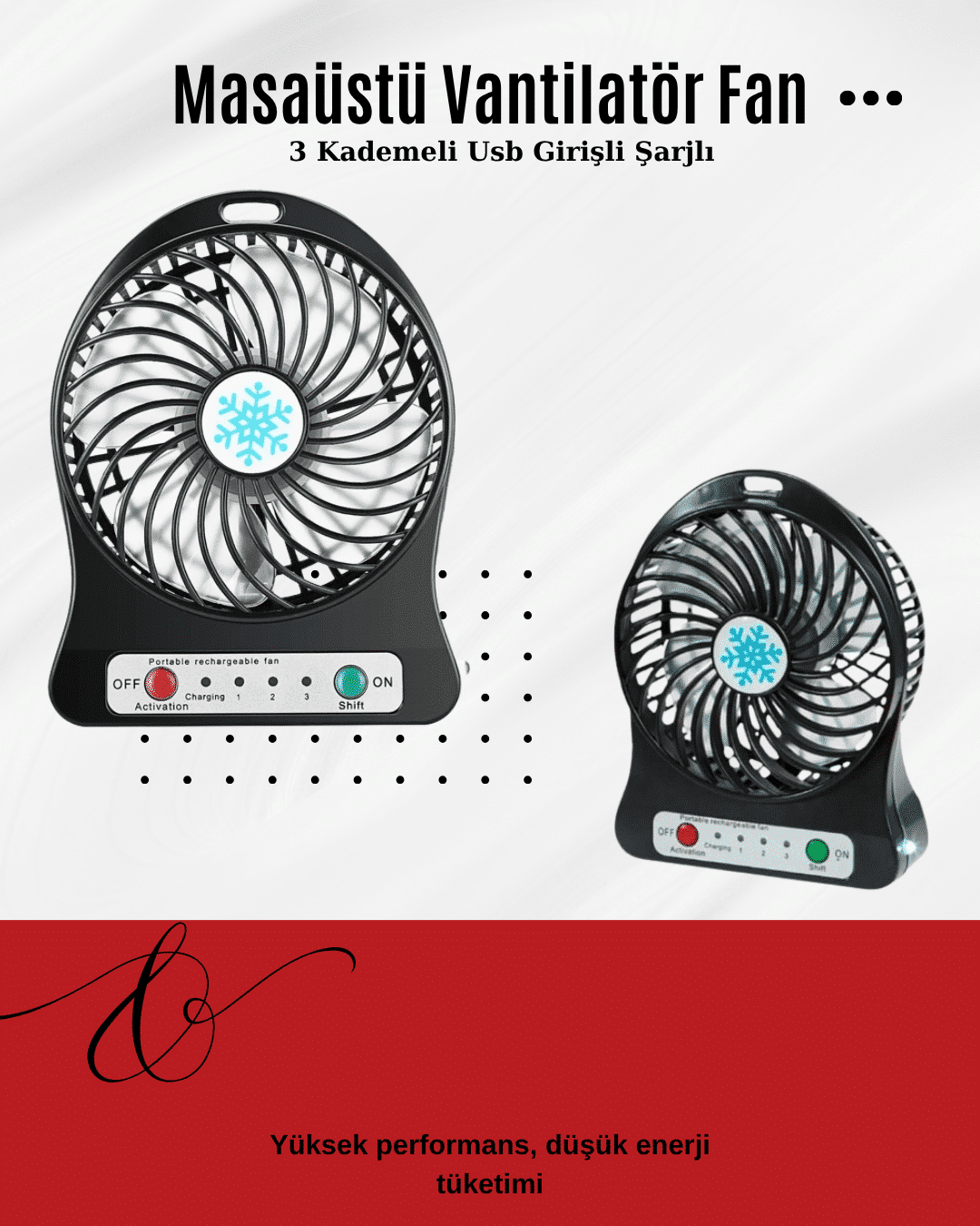 USB Girişli Taşınabilir Masaüstü Mini Fan – 3 Kademeli Hız, Şarjlı, Işıklı, Sessiz Çalışma