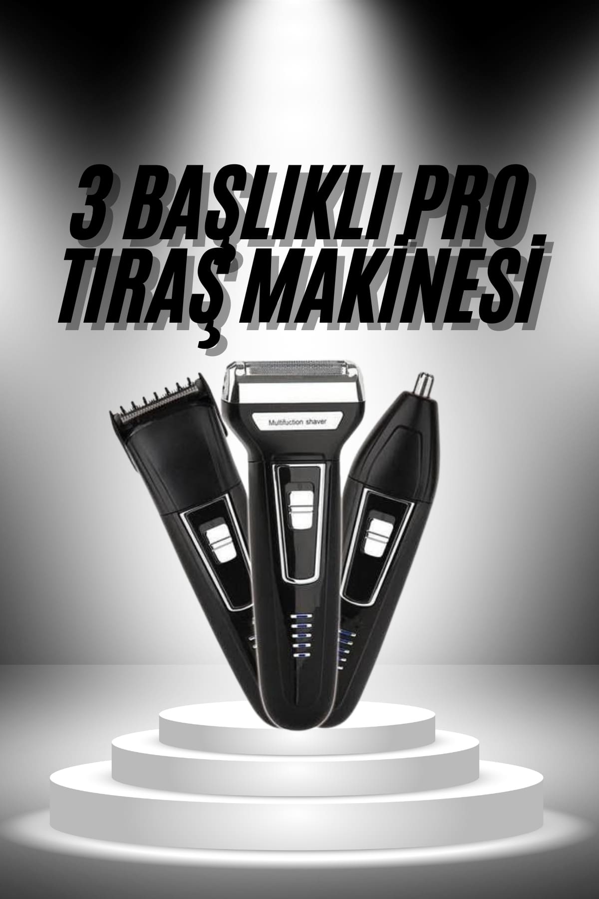 3'lü Set Saç Sakal Kesme Traş Makinesi Burun Kılı Alma Tıraş Makinesi