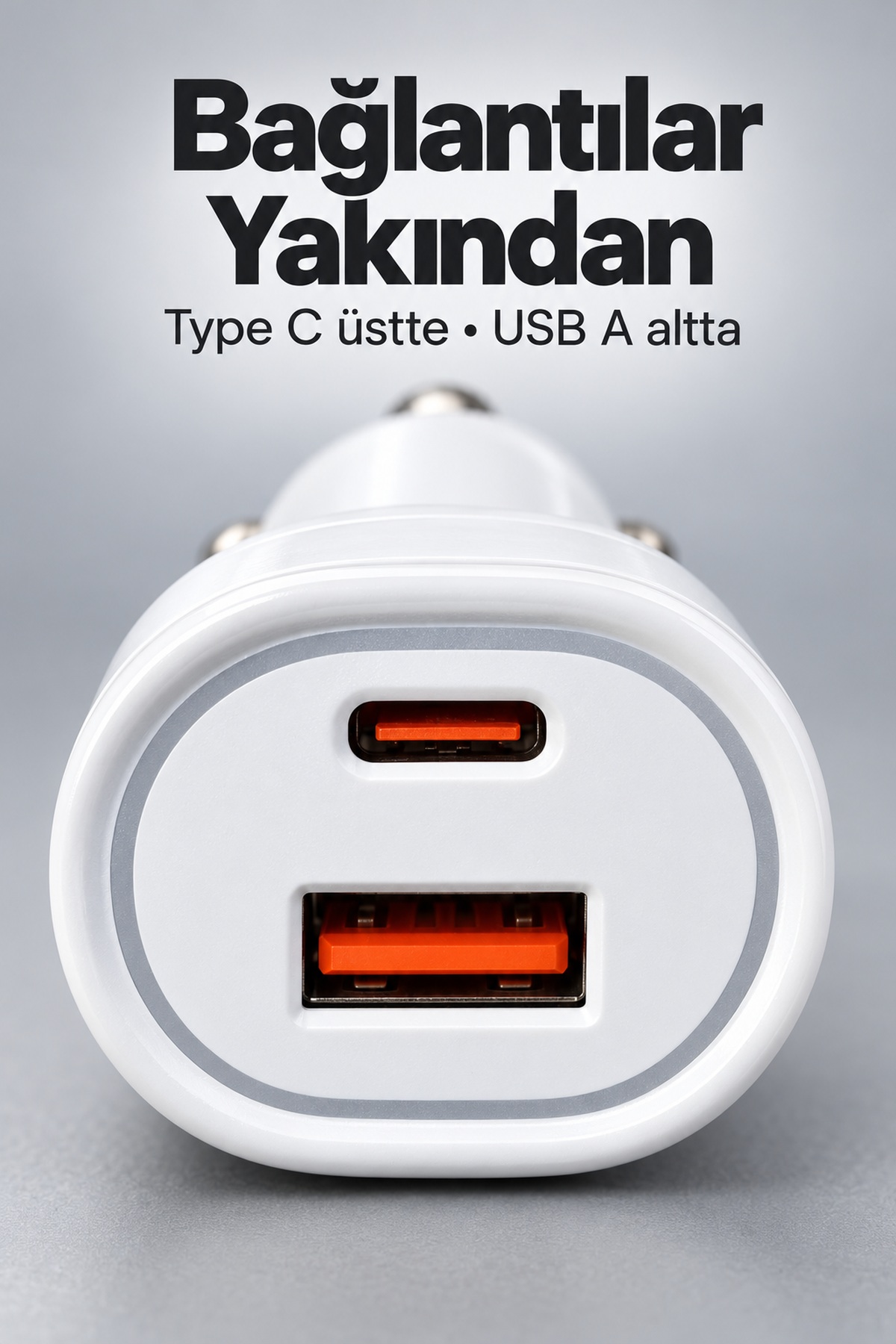 Type C ve USB A Çift Çıkışlı Araç Şarj Aleti