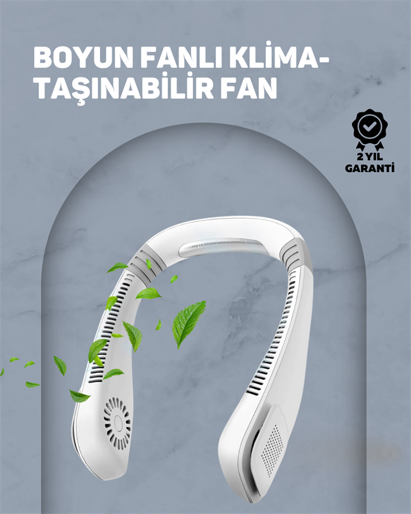 USB Şarjlı Giyilebilir Fan | 5 Kademeli Rüzgar Hızı, Sessiz Turbo Soğutma, 360° Hava Sirkülasyonu