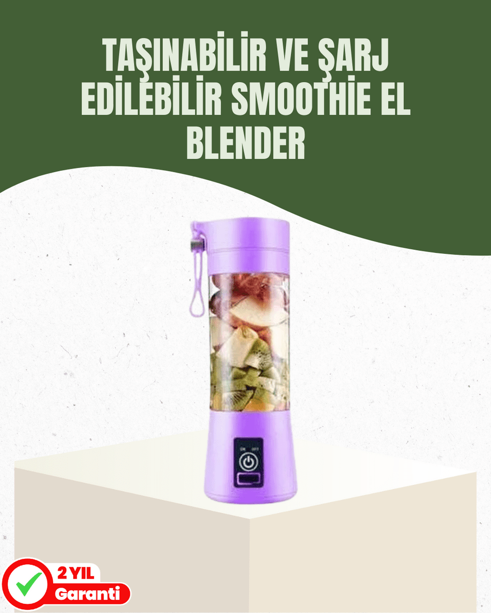 USB Şarjlı Portatif Blender 380ml Çelik 304 Bıçaklı Mobil Smoothie Maker