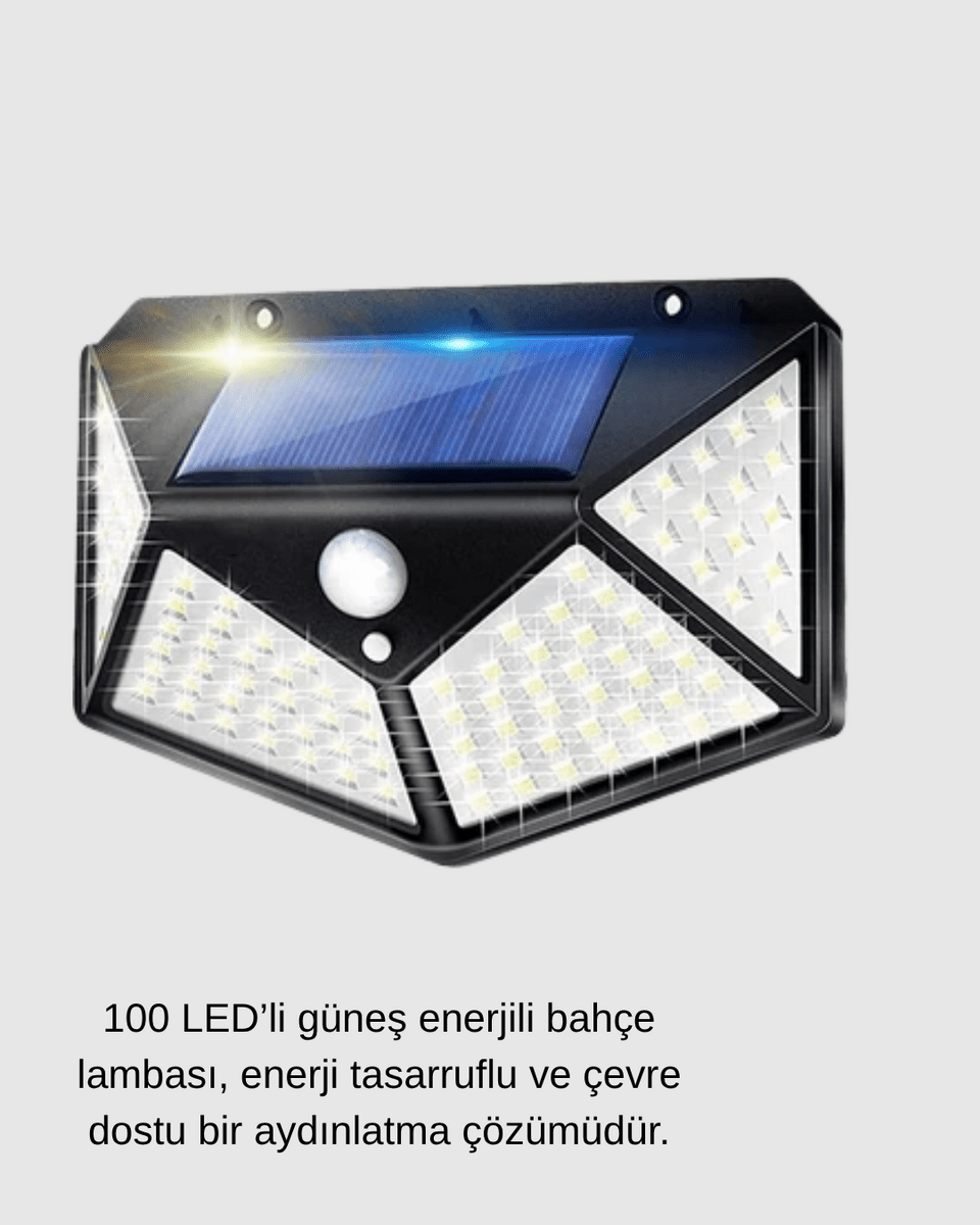 100 LED Güneş Enerjili Bahçe Lambası – PIR Sensörlü, IP65 Su Geçirmez Dış Mekan Aydınlatma