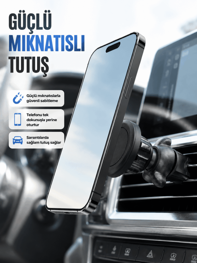 Araç İçi Manyetik Telefon Tutucu Havalandırma Klipsli Telefon Standı