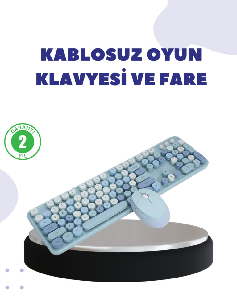 Kablosuz Retro Klavye ve Mouse Seti – 104 Tuşlu, Sessiz Yazım