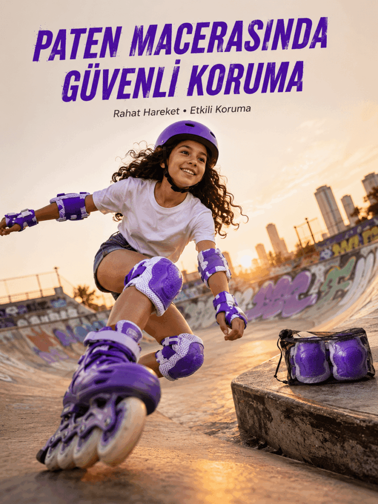 Mor Çocuk Koruyucu Dizlik Dirseklik ve El Bilek Koruyucu