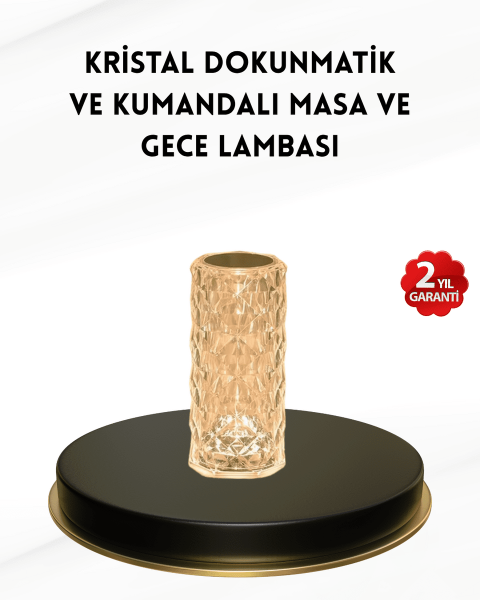 Kristal Tasarımlı RGB LED Gece Lambası – Kumandalı, Renk Değiştiren Dekoratif Işık