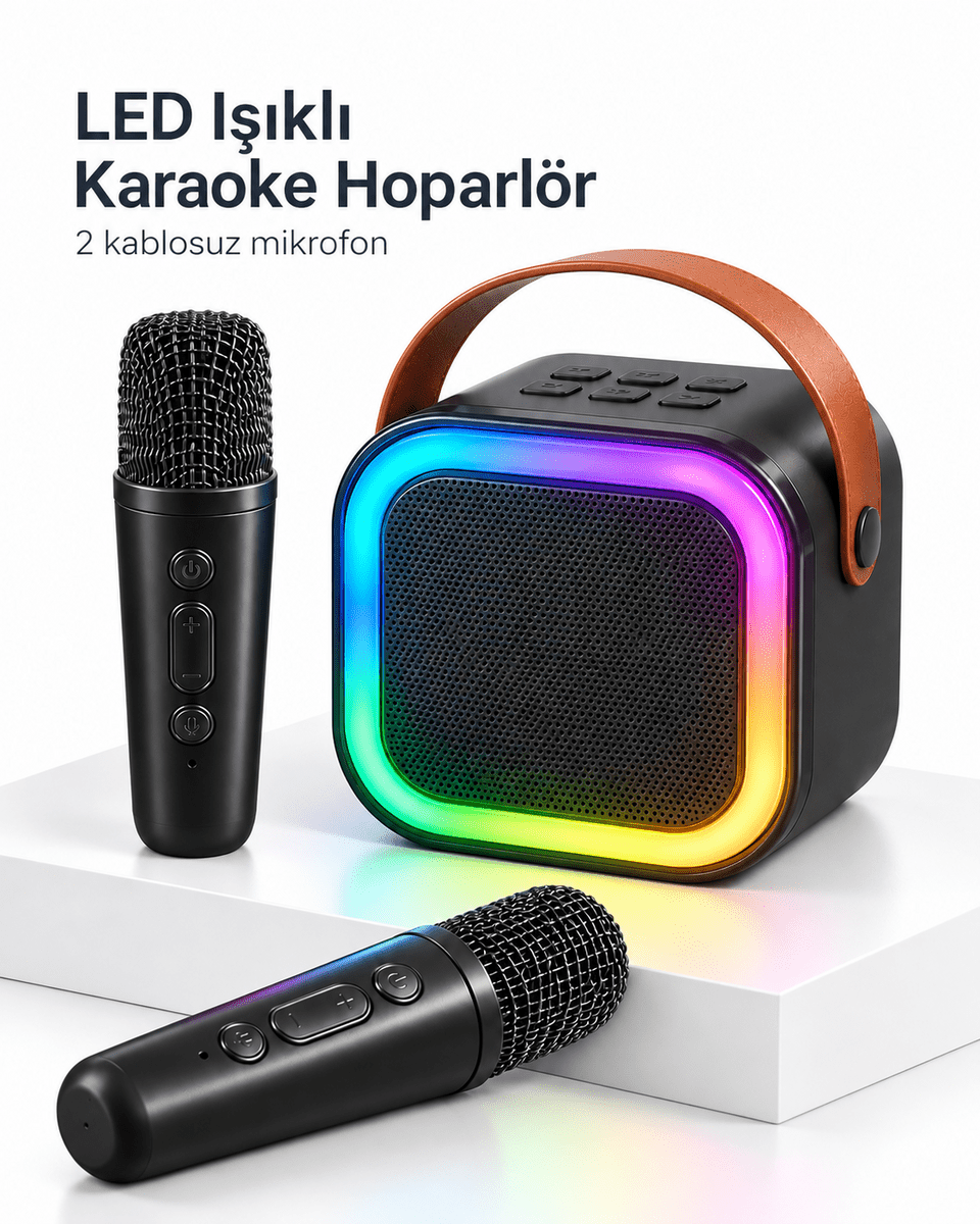 LED Işıklı Bluetooth Karaoke Hoparlör Seti