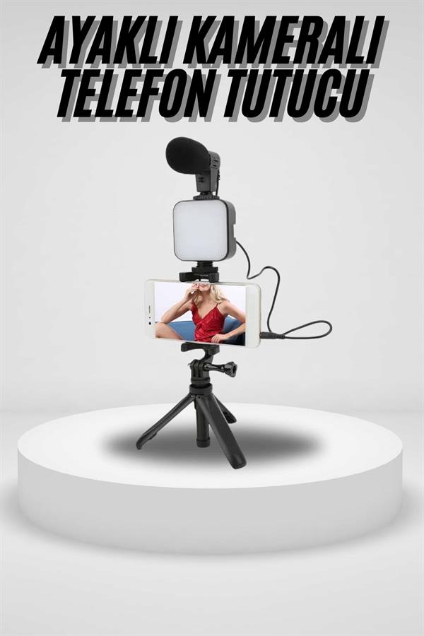Akıllı Telefon Vlog Kiti Tripod Mini Mikrofonlu Telefon Tutucu