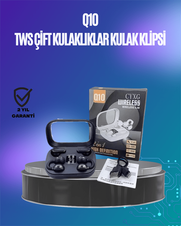 Q10 True Wireless Stereo Kulaklık – Ergonomik Tasarım, 10m Menzil, Type-C