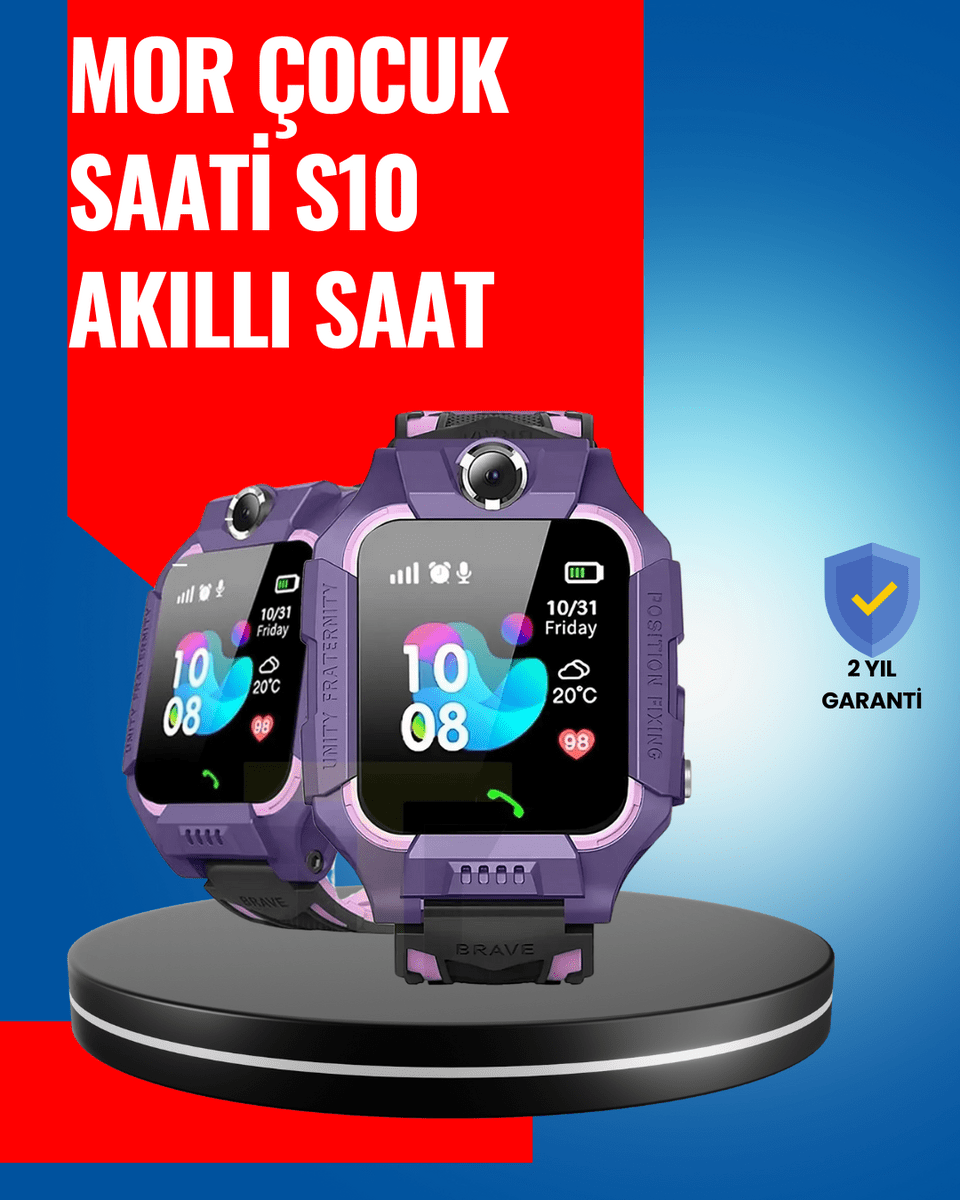 S10 Mor Akıllı Çocuk Saati Geçmiş Konum ve Acil Durum Uyarılı