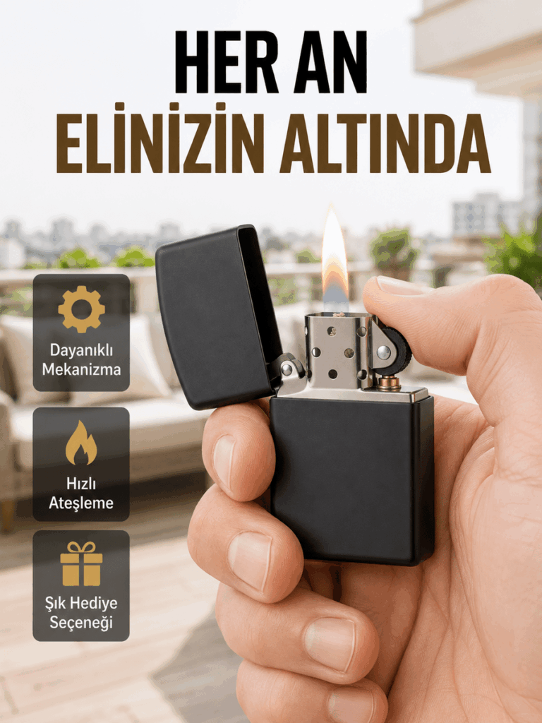 Metal Gövdeli Tasarım Çakmak Mat Yüzeyli ve Ergonomik Tutma Özellikli