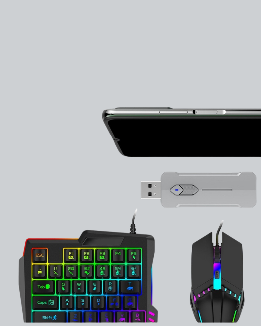 5’i 1 Arada Mobil Oyun Seti Klavye Mouse Dönüştürücü iOS & Android