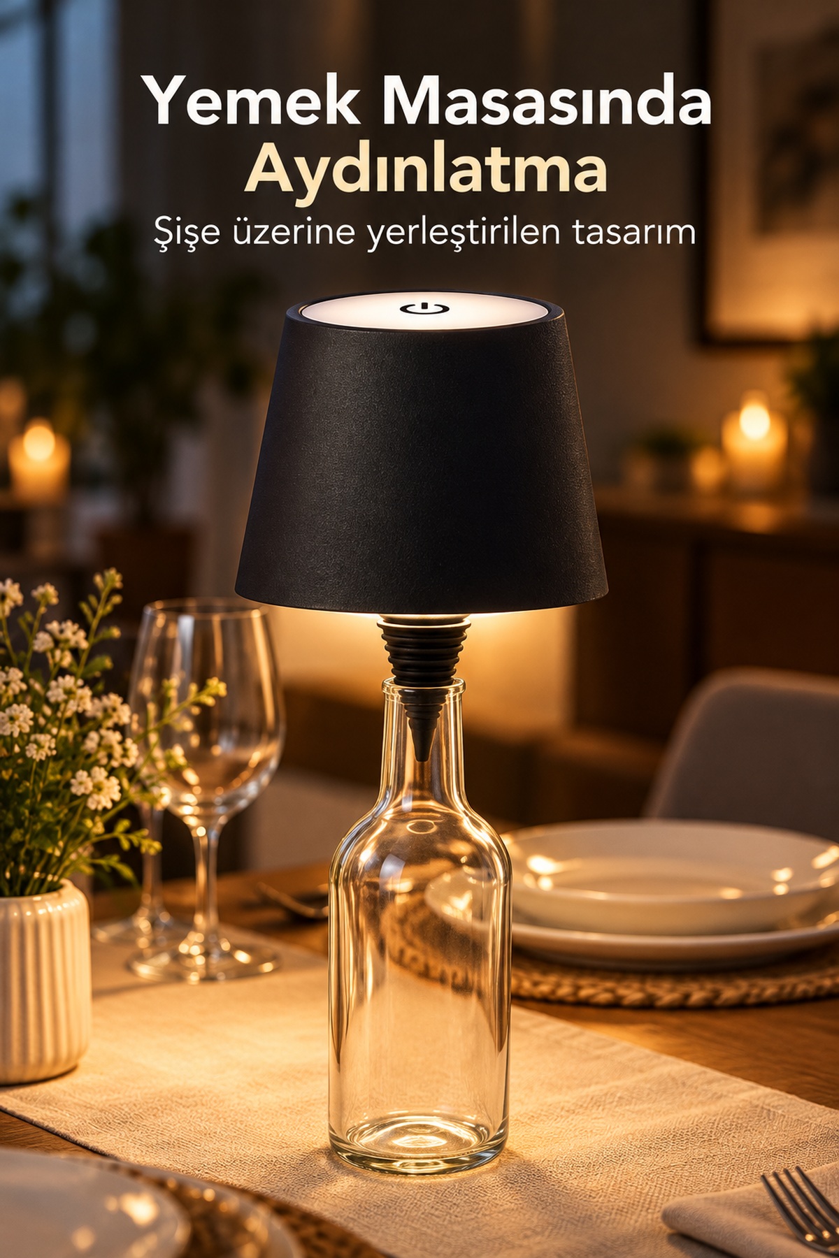 Şişe Üstü Abajur Type C Girişli Dekoratif Masa Lambası