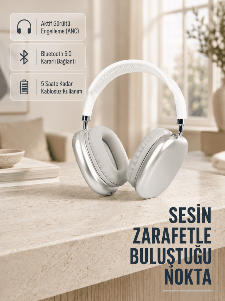 Bluetooth 5.0 Kulak Üstü Kulaklık – Uzamsal Ses, Gürültü Engelleme, Ergonomik Tasarım
