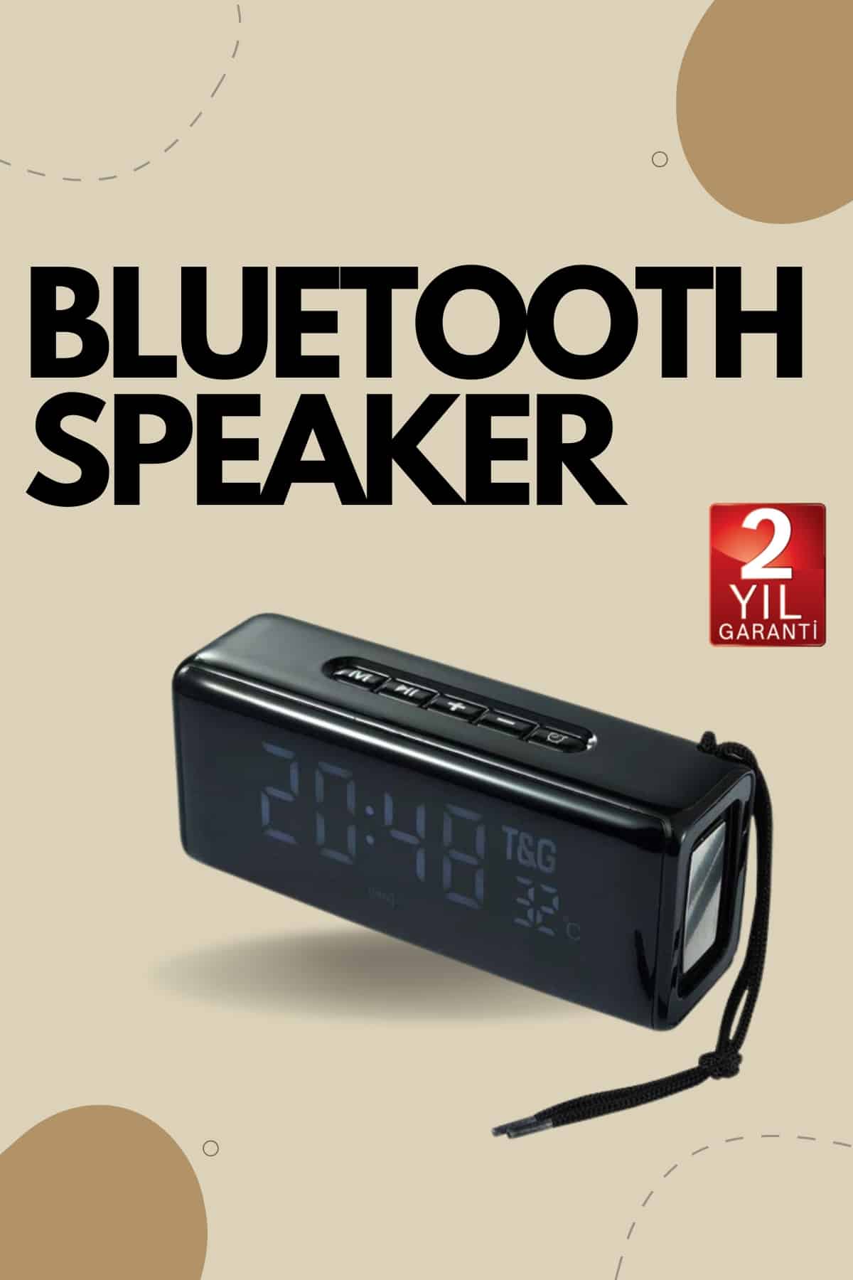Bluetooth Hoparlör Speaker Saat Göstergeli Uzun Pil Ömrü Taşınabilir