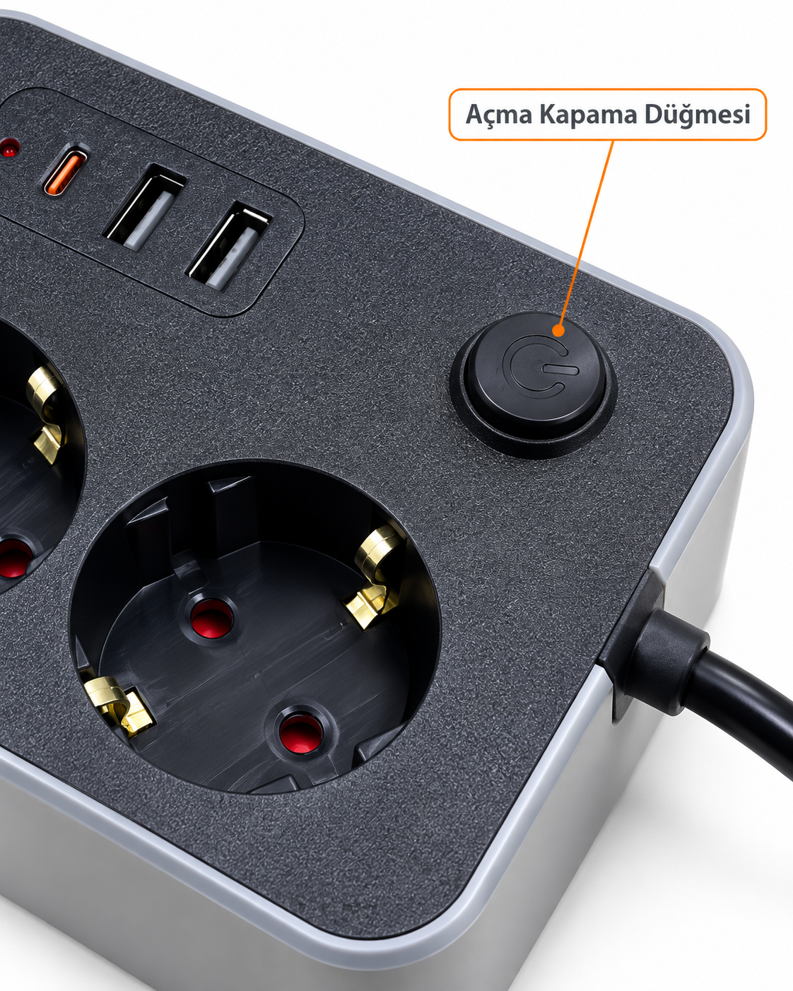 Masaüstü Kullanıma Uygun Anahtarlı USB ve Type C Çıkışlı Termal Akım Korumalı Priz