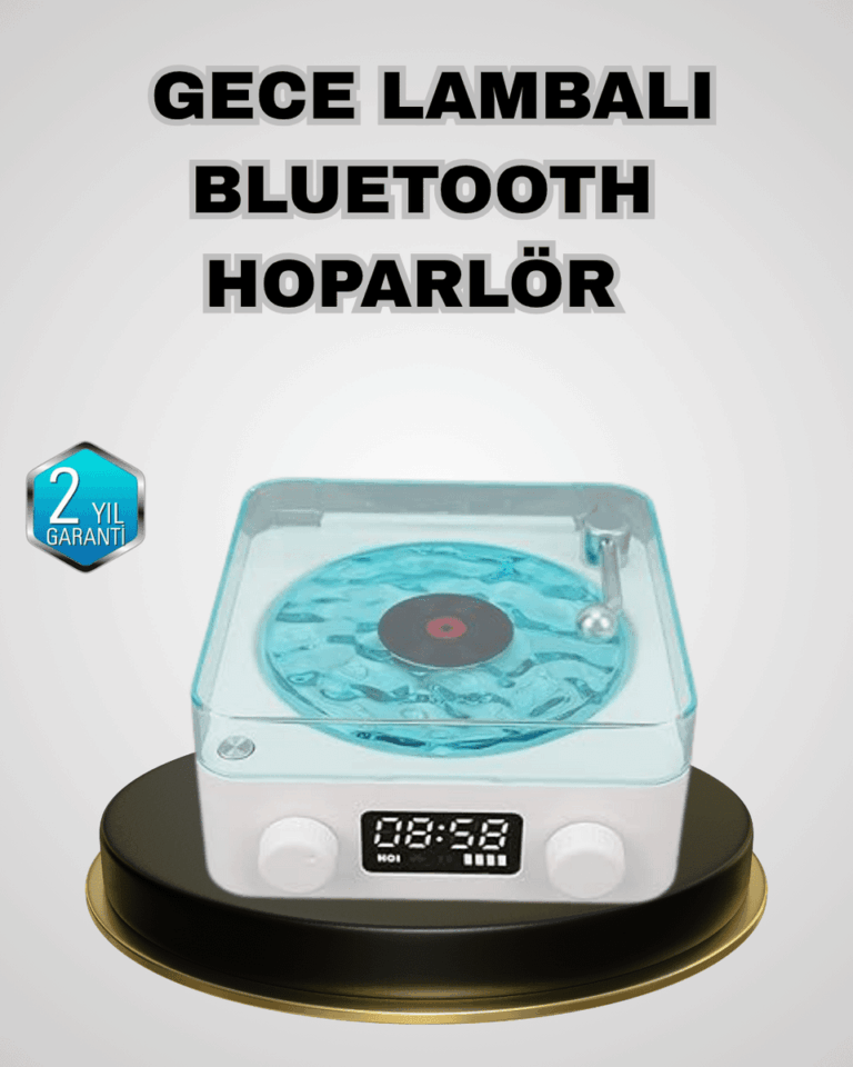 Bluetooth Hoparlörlü Gece Lambası Dijital Saat Ekranlı Su Dalgası Efektli Dekoratif