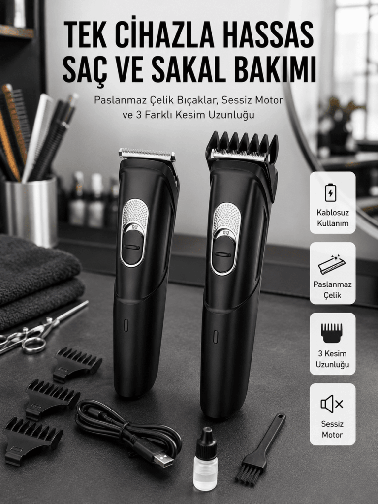 Lazer Epilasyon Öncesi Kısaltma Şarjlı Saç Sakal Tıraş Makinesi Ense Kesme Makinesi