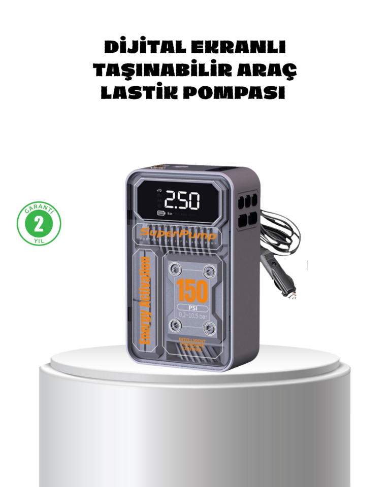 Taşınabilir Kablosuz Hava Pompası – 150 PSI Güçlü Basınç ve 6000mAh Şarjlı
