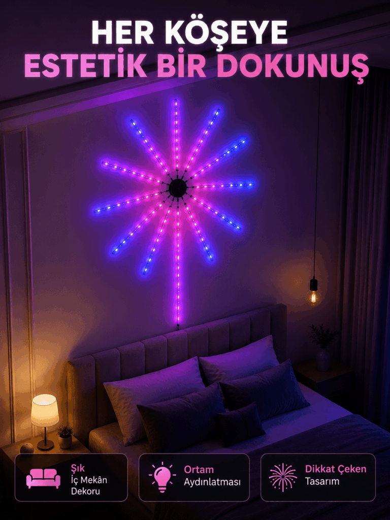 Telefon Kontrollü RGB Fireworks LED Işık Çok Renkli Dekoratif Duvar Lambası