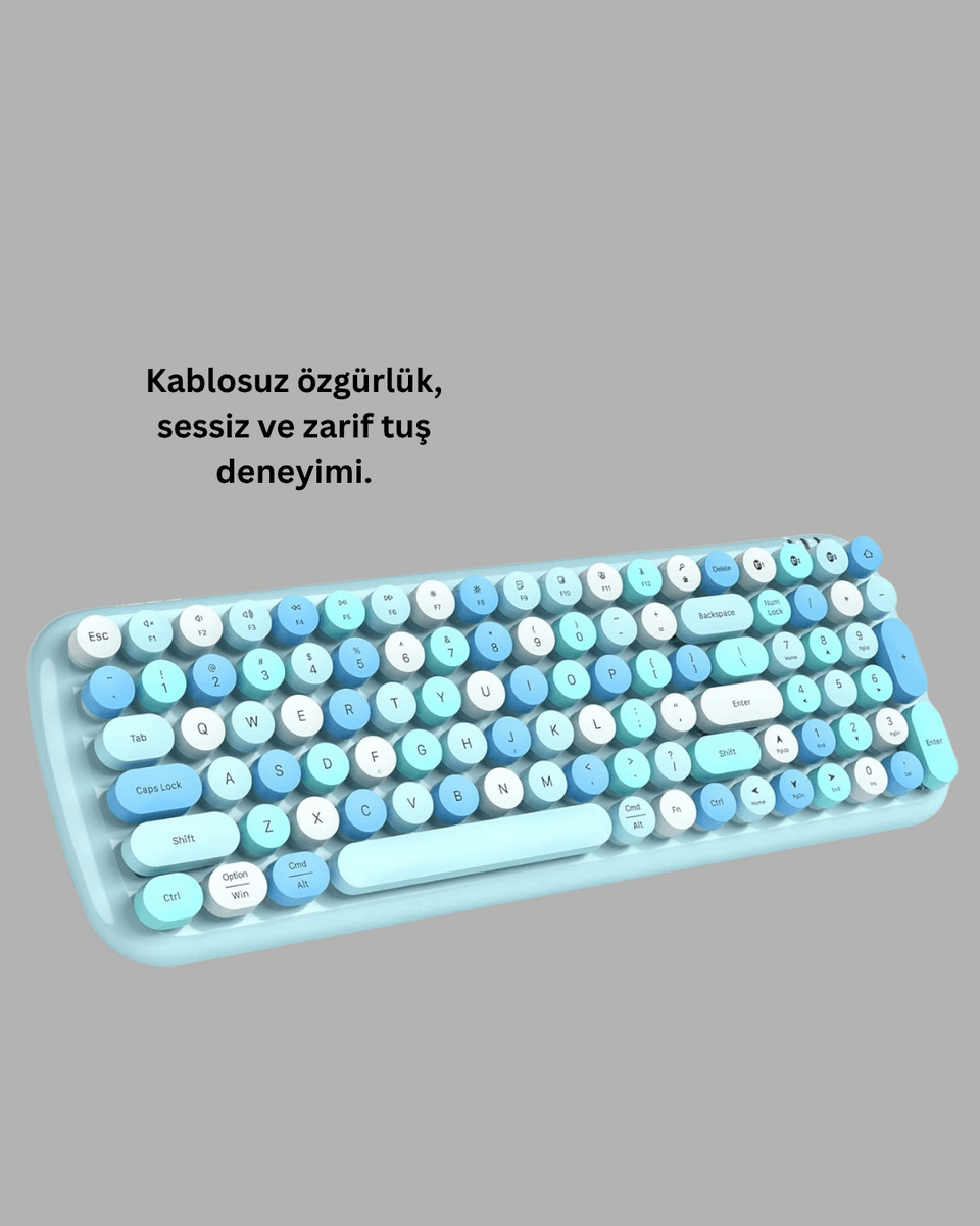 Retro Daktilo Stilli Kablosuz Klavye Mouse Seti – Sessiz ve Şık