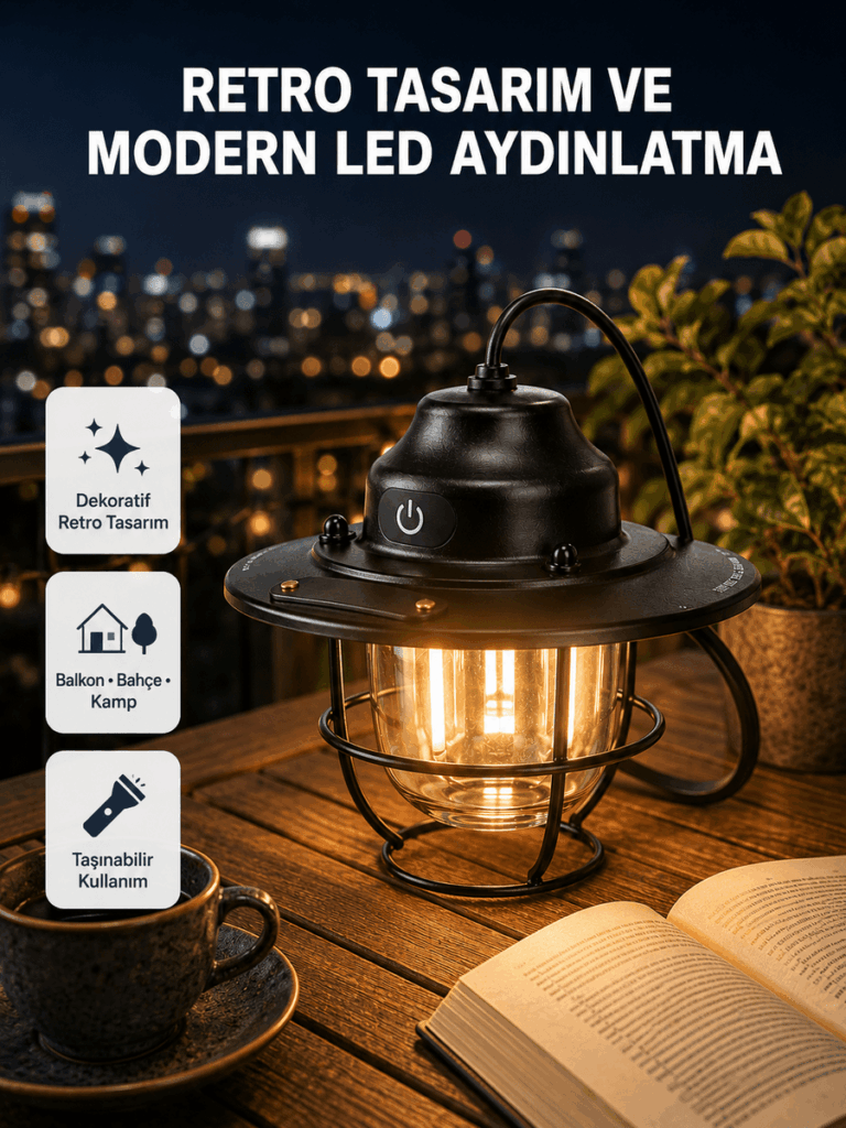 Retro Kamp Lambası Su Geçirmez Taşınabilir Gece Işığı Uzun Pil Ömürlü