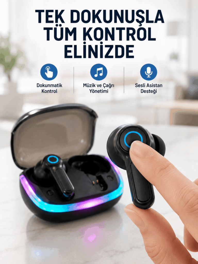 Bluetooth 5.4 TWS Kablosuz Kulaklık Quad ENC Mikrofonlu RGB Şarj Kutulu HD Ses