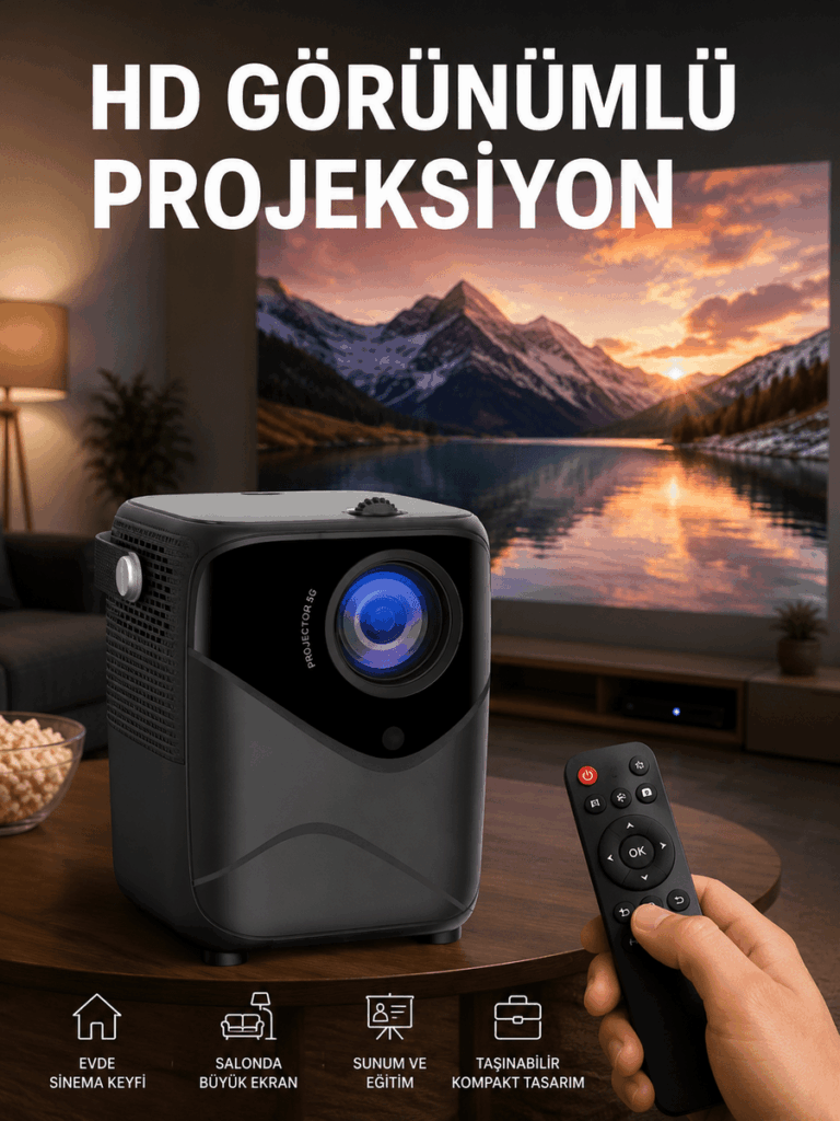 Yüksek HD Görünümlü Taşınabilir Projeksiyon Cihazı