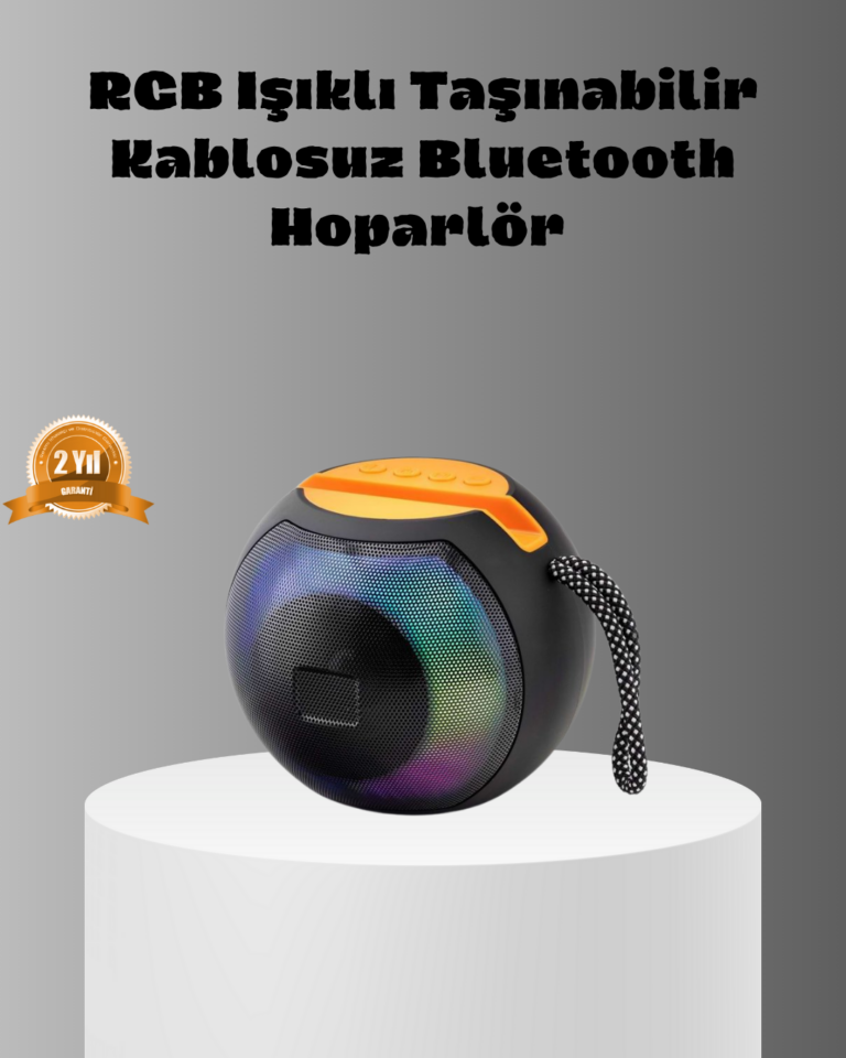 Taşınabilir Bluetooth Hoparlör – RGB Işıklı, Güçlü Bas ve 8 Saat Pil Ömrü