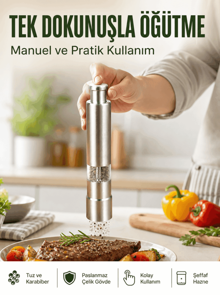 Orta Boy Kararbiber ve Tuz Öğütücü – Kolay Kullanım, Şık Tasarım Yeni Nesil