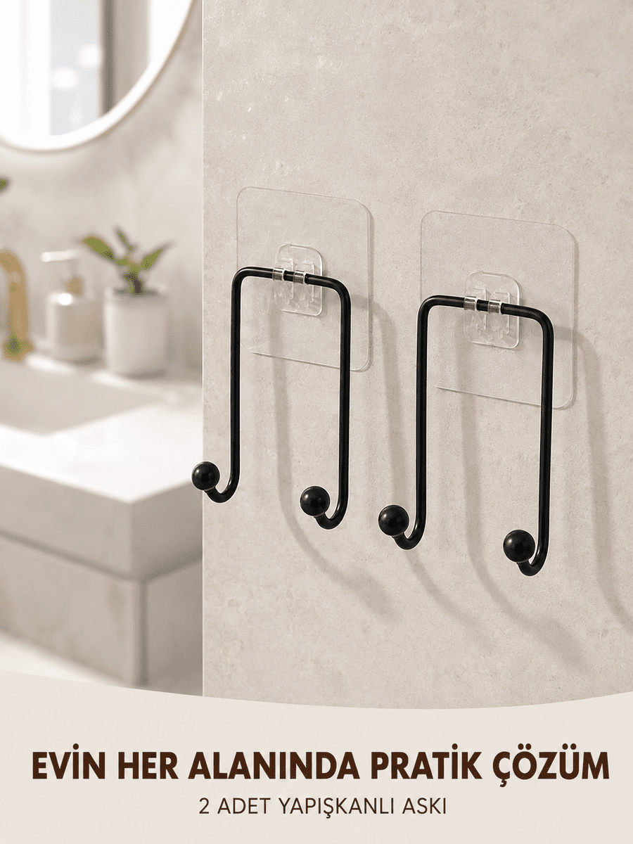 2'li Yapışkanlı Duvar Askısı Mutfak Banyo ve Ev İçin Askılık