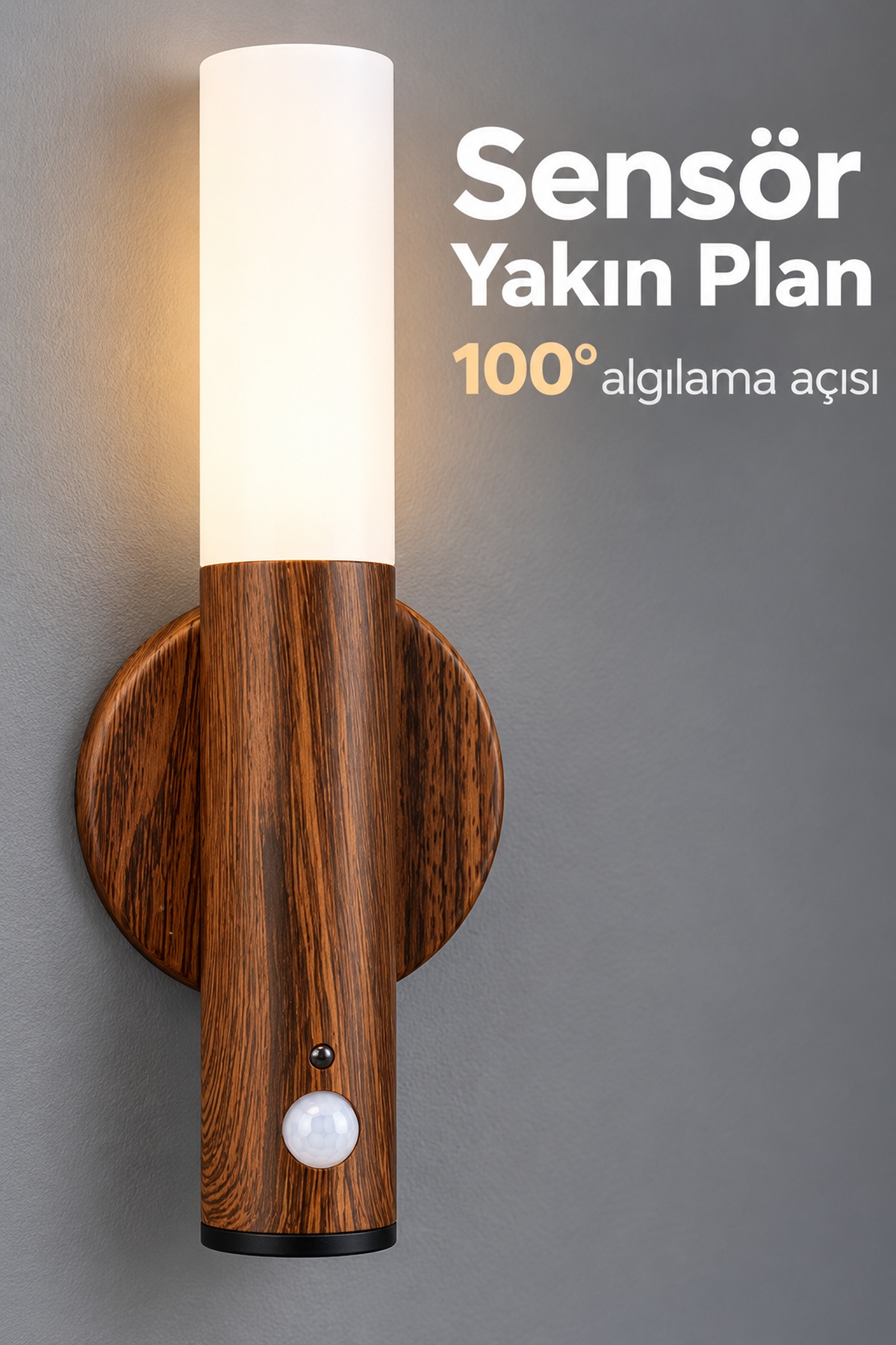 Ahşap Desenli Şarjlı Sensörlü LED Duvar Apliği
